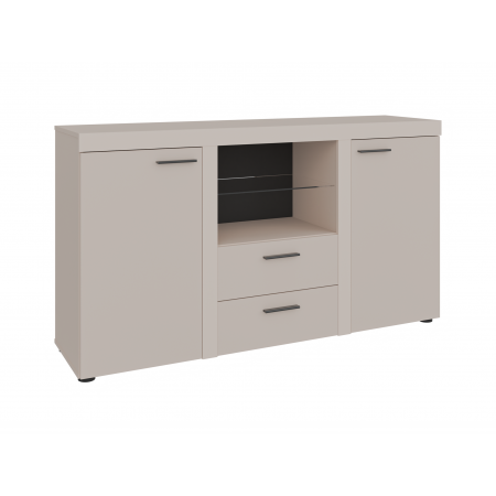 Komoda Ramon z szufladami Beż Piaskowy szklana półka 156 cm